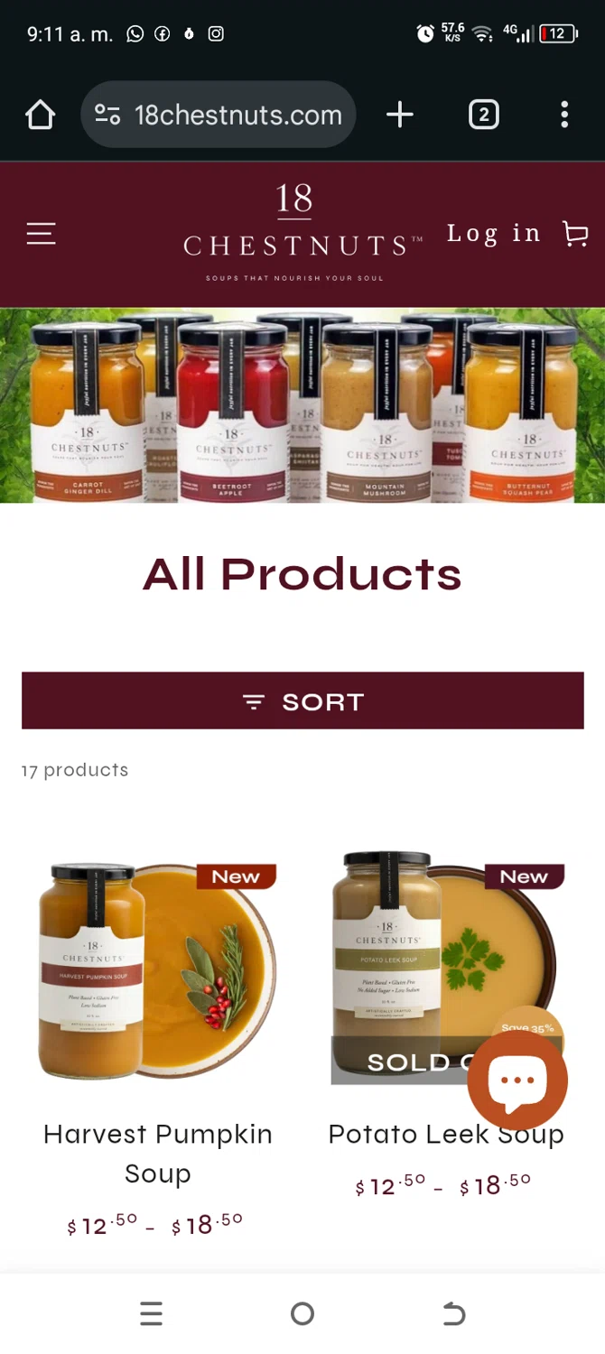 18 Chestnuts coupon code screenshot showing code NOURISH15 applied at 18 Chestnuts checkout page. Uploaded by SimplyCodes community member TokenAce5969 on Jan 8, 2026