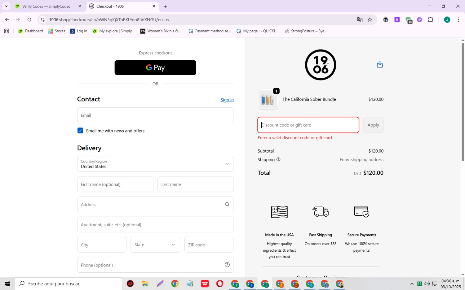 1906 New Highs promo code screenshot showing code ACIDCAPITALIST applied at 1906 New Highs checkout page. Uploaded by SimplyCodes community member SarayH on Oct 3, 2025