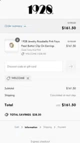 WELCOME coupon verification screenshot