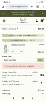 1canoe2 coupon verification screenshot