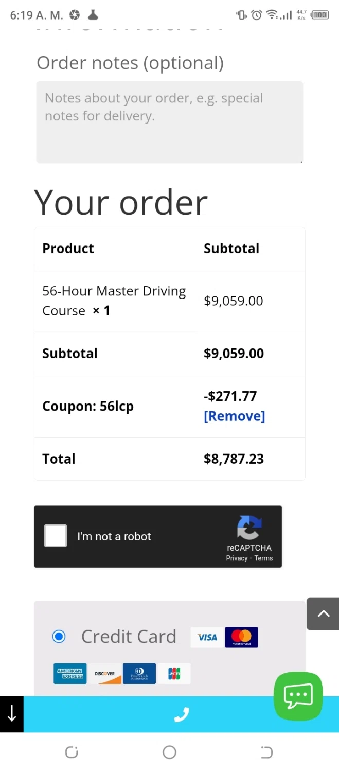 1 Driving School checkout page showing 1 Driving School promo code box | Screenshot taken by SimplyCodes community member on May 5, 2023