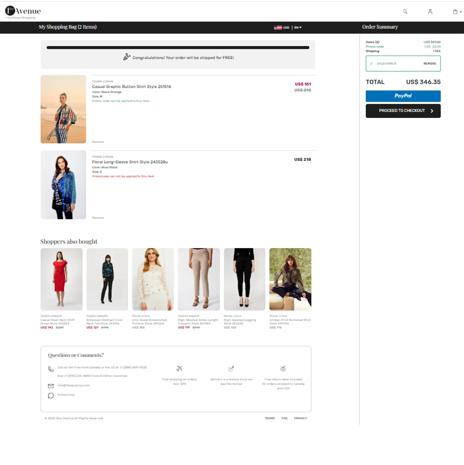 1ere Avenue checkout page showing 1ere Avenue discount code box | Screenshot taken by SimplyCodes community member on Oct 2, 2025