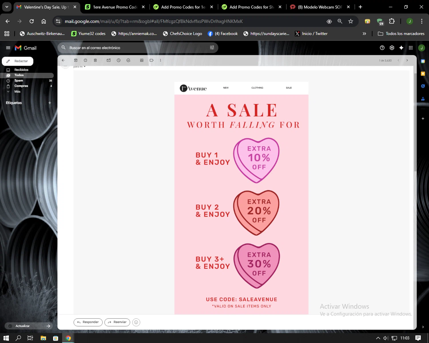 1ere Avenue discount code screenshot showing code SALEAVENUE applied at 1ere Avenue checkout page. Uploaded by SimplyCodes community member Codehunter on Feb 9, 2026