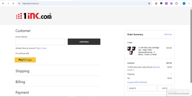 1ink.com checkout page showing 1ink.com promo code box | Screenshot taken by SimplyCodes community member on Aug 4, 2025