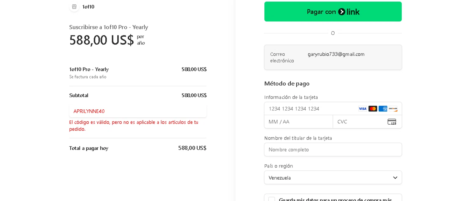 1of10 promo code screenshot showing code aprilynne40 applied at 1of10 checkout page. Uploaded by SimplyCodes community member CRYSTALSUICINE on Nov 12, 2025
