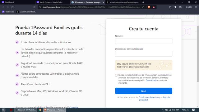 1Password checkout page showing 1Password coupon code box | Screenshot taken by SimplyCodes community member on Jan 19, 2024