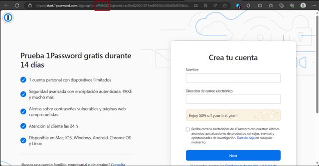 1Password checkout page showing 1Password coupon code box | Screenshot taken by SimplyCodes community member on Nov 12, 2023