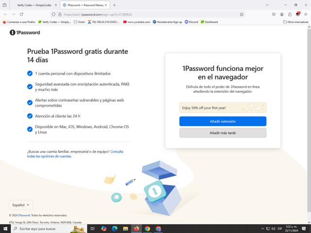 1Password checkout page showing 1Password coupon code box | Screenshot taken by SimplyCodes community member on Nov 23, 2024