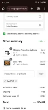 Cart15 coupon verification screenshot