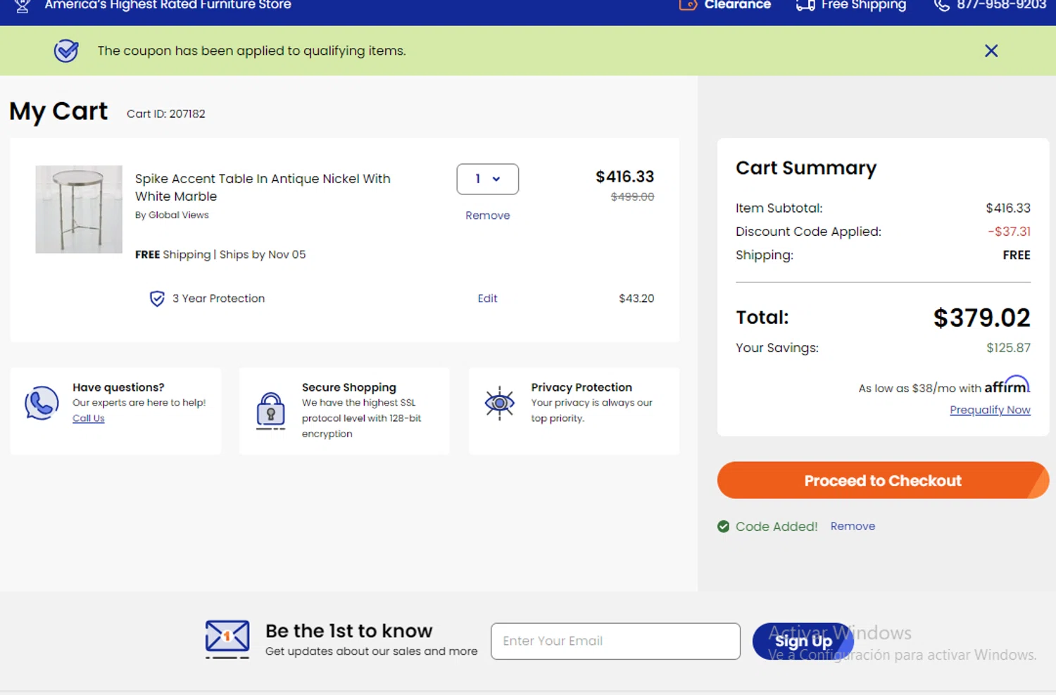 where to use 1stopbedrooms promo code box