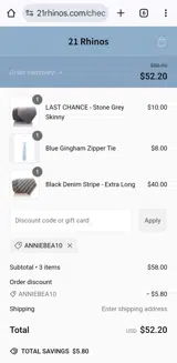 Anniebea10 coupon verification screenshot