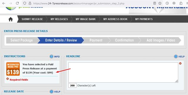 24/7 Press Release checkout page showing 24/7 Press Release promo code box | Screenshot taken by SimplyCodes community member on Jul 9, 2021
