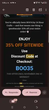 Boo35 coupon verification screenshot