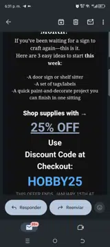 Hobby25 coupon verification screenshot