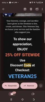 Veteran25 coupon verification screenshot