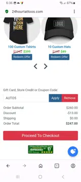 24HourTattoos.Com coupon verification screenshot