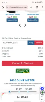 HAPPYHOLIDAYS coupon verification screenshot