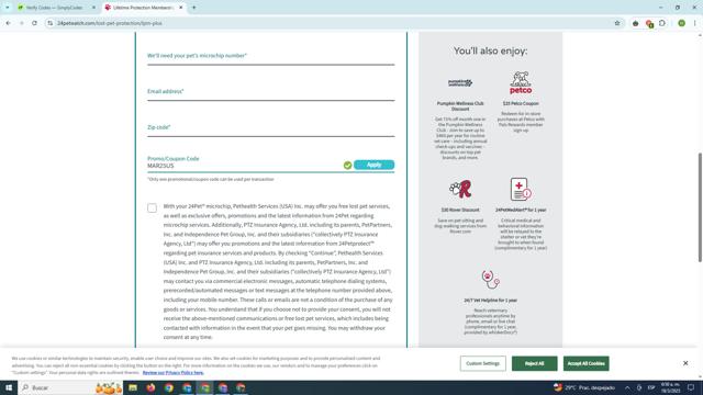 24PetWatch checkout page showing 24PetWatch promo code box | Screenshot taken by SimplyCodes community member on Mar 18, 2025
