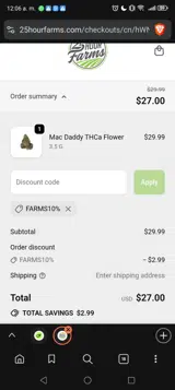 25 Hour Farms coupon verification screenshot