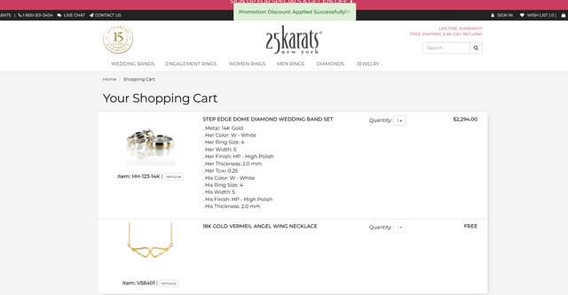 25Karats checkout page showing 25Karats promo code box | Screenshot taken by SimplyCodes community member on Jul 23, 2025