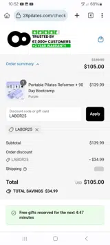 28Pilates coupon verification screenshot