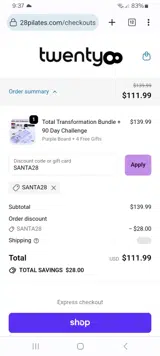 28Pilates coupon verification screenshot
