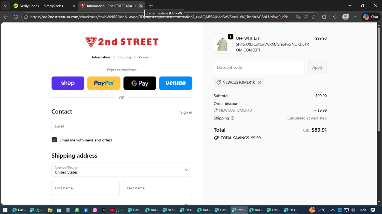 2nd STREET USA checkout page showing 2nd STREET USA promo code box | Screenshot taken by SimplyCodes community member on Feb 5, 2026
