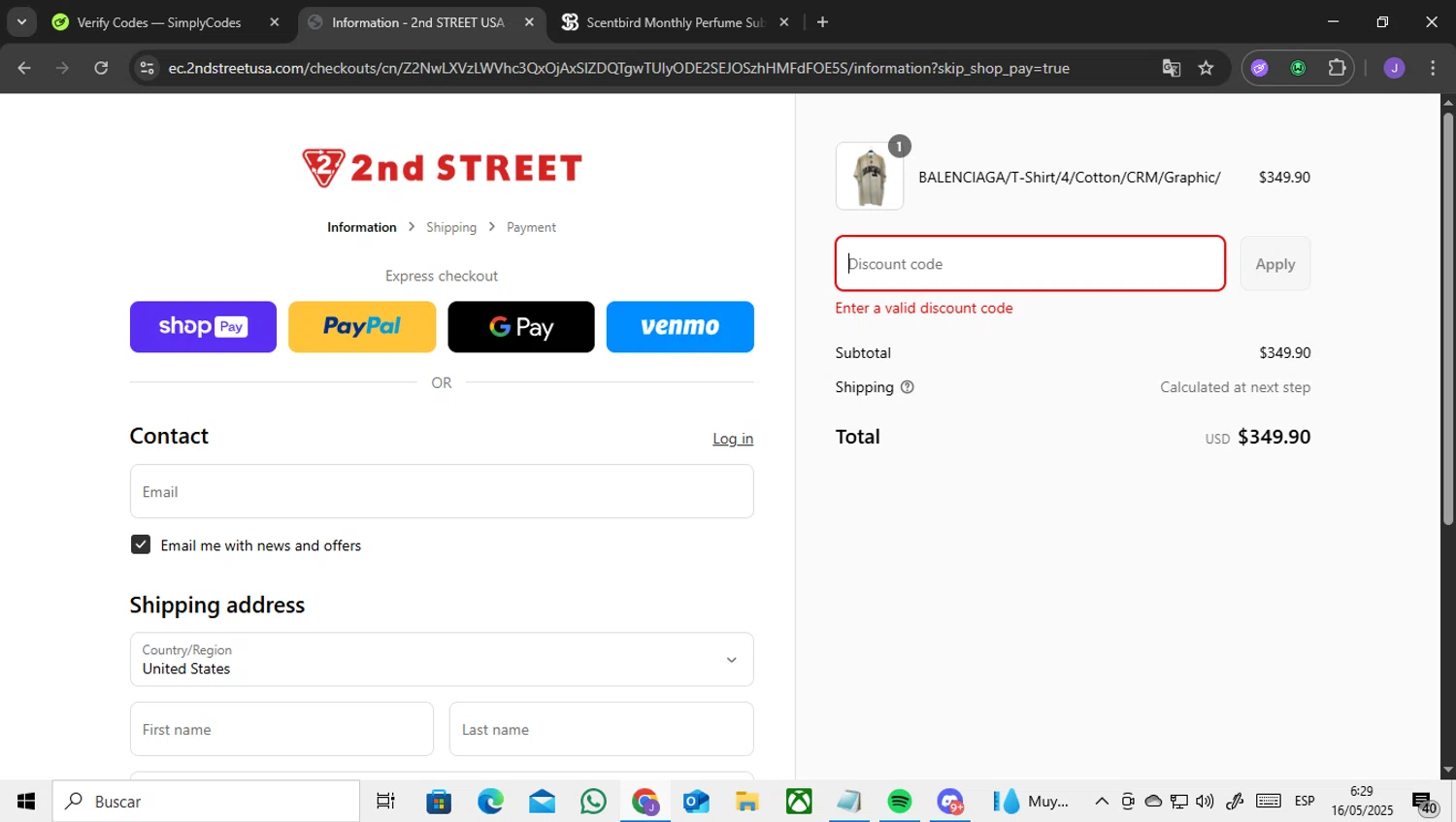 2nd STREET USA promo code screenshot showing code thxmom applied at 2nd STREET USA checkout page. Uploaded by SimplyCodes community member ENCARAMESSI on May 16, 2025