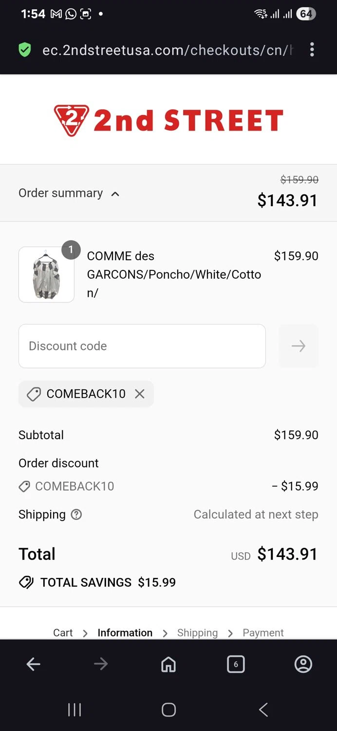2nd STREET USA promo code screenshot showing code Comeback10 applied at 2nd STREET USA checkout page. Uploaded by SimplyCodes community member vida5254427716958 on Aug 28, 2025