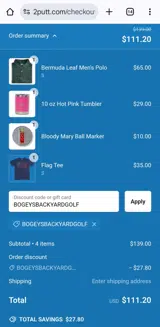 BOGEYSBACKYARDGOLF coupon verification screenshot