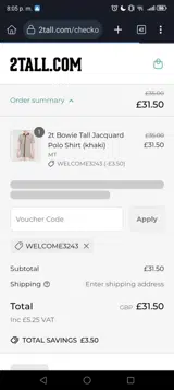 WELCOME3243 coupon verification screenshot