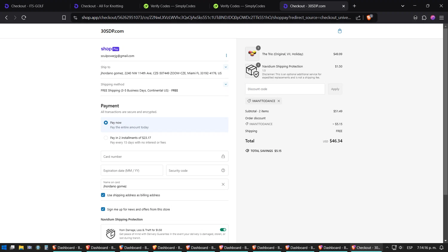 30 Second Dance Party promo code screenshot showing code IWANTTODANCE applied at 30 Second Dance Party checkout page. Uploaded by SimplyCodes community member jhordano on Feb 4, 2025