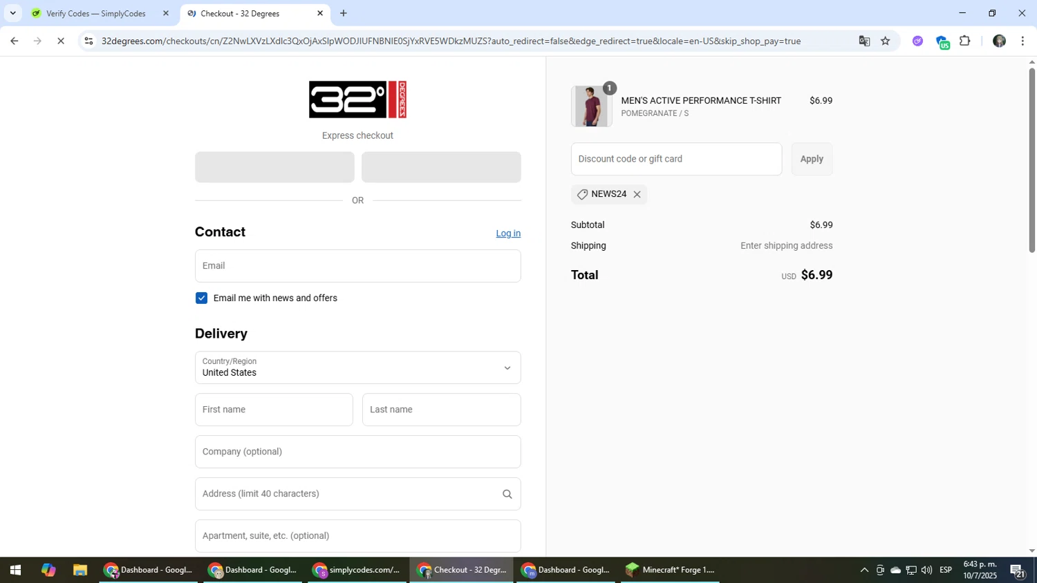 32 Degrees discount code screenshot showing code NEWS24 applied at 32 Degrees checkout page. Uploaded by SimplyCodes community member CleverLynx6871 on Jul 10, 2025
