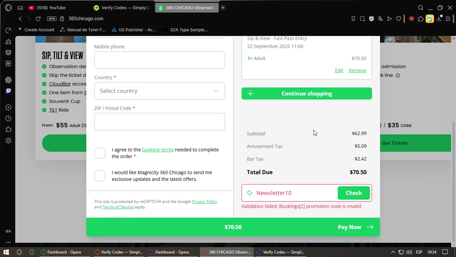 360 CHICAGO promo code screenshot showing code Newsletter10 applied at 360 CHICAGO checkout page. Uploaded by SimplyCodes community member Saoul_ on Sep 22, 2025