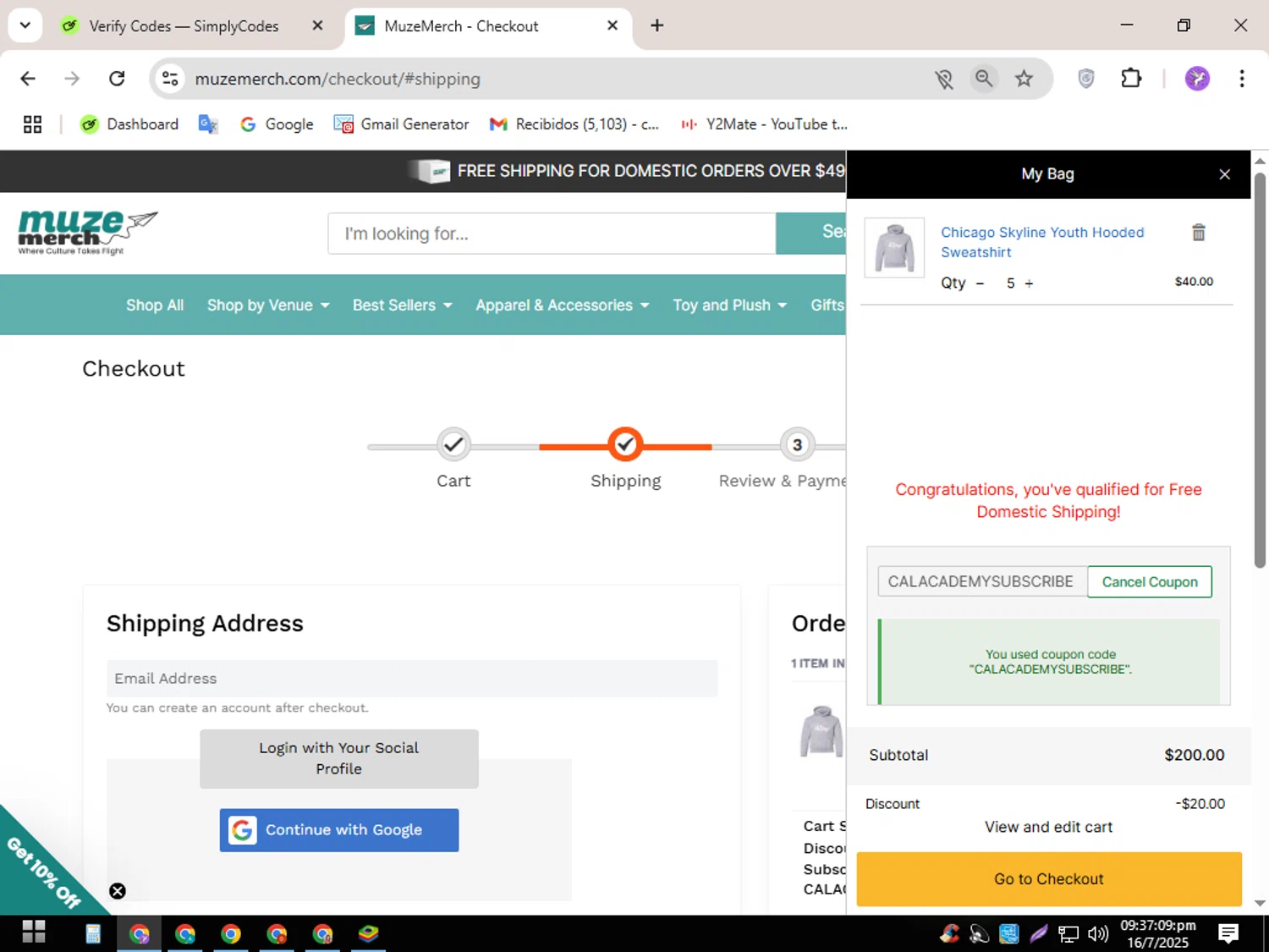 360 CHICAGO checkout page showing 360 CHICAGO promo code box | Screenshot taken by SimplyCodes community member on Jul 17, 2025