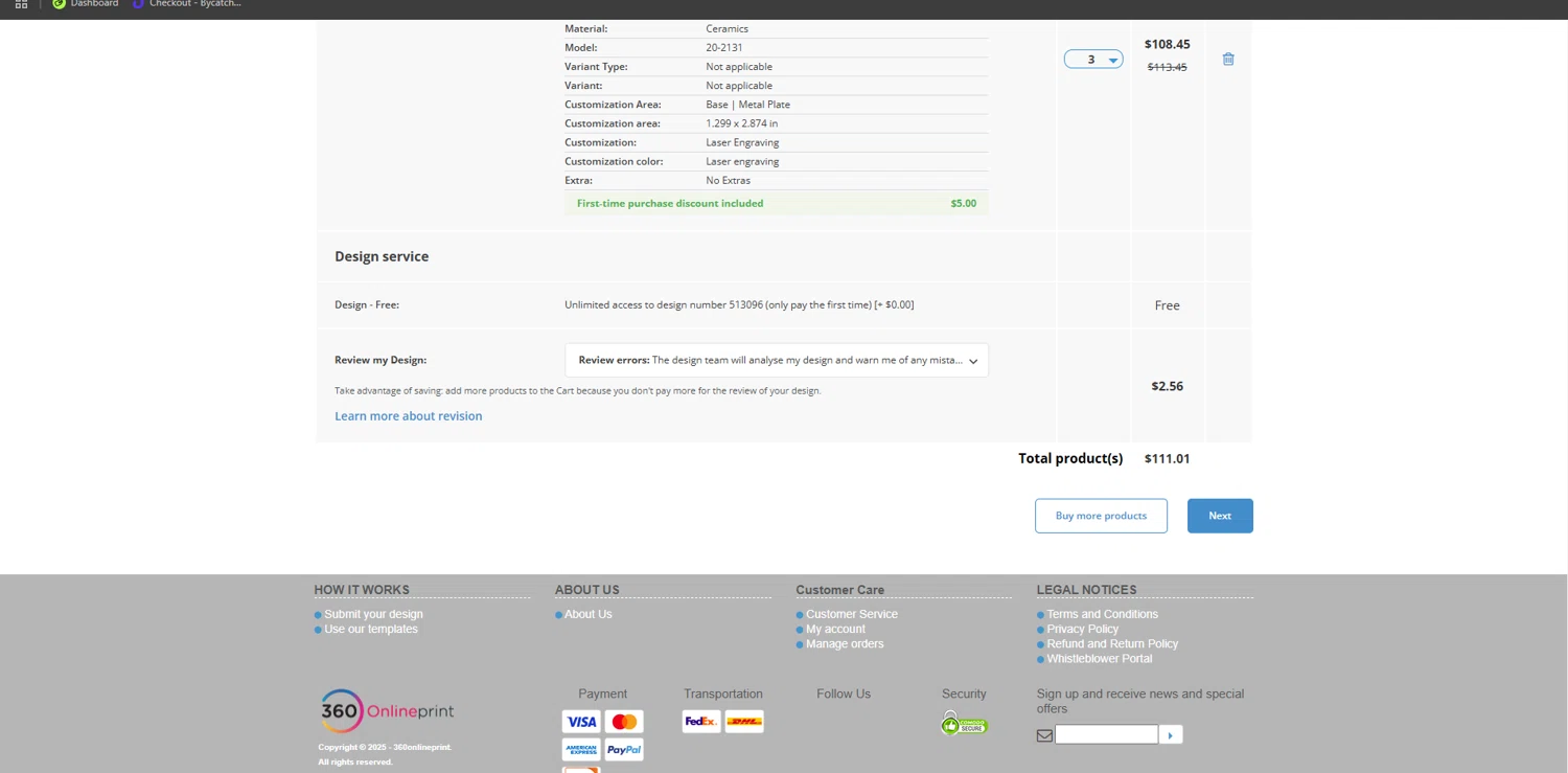 360onlineprint checkout page showing 360onlineprint coupon code box | Screenshot taken by SimplyCodes community member on Mar 5, 2025
