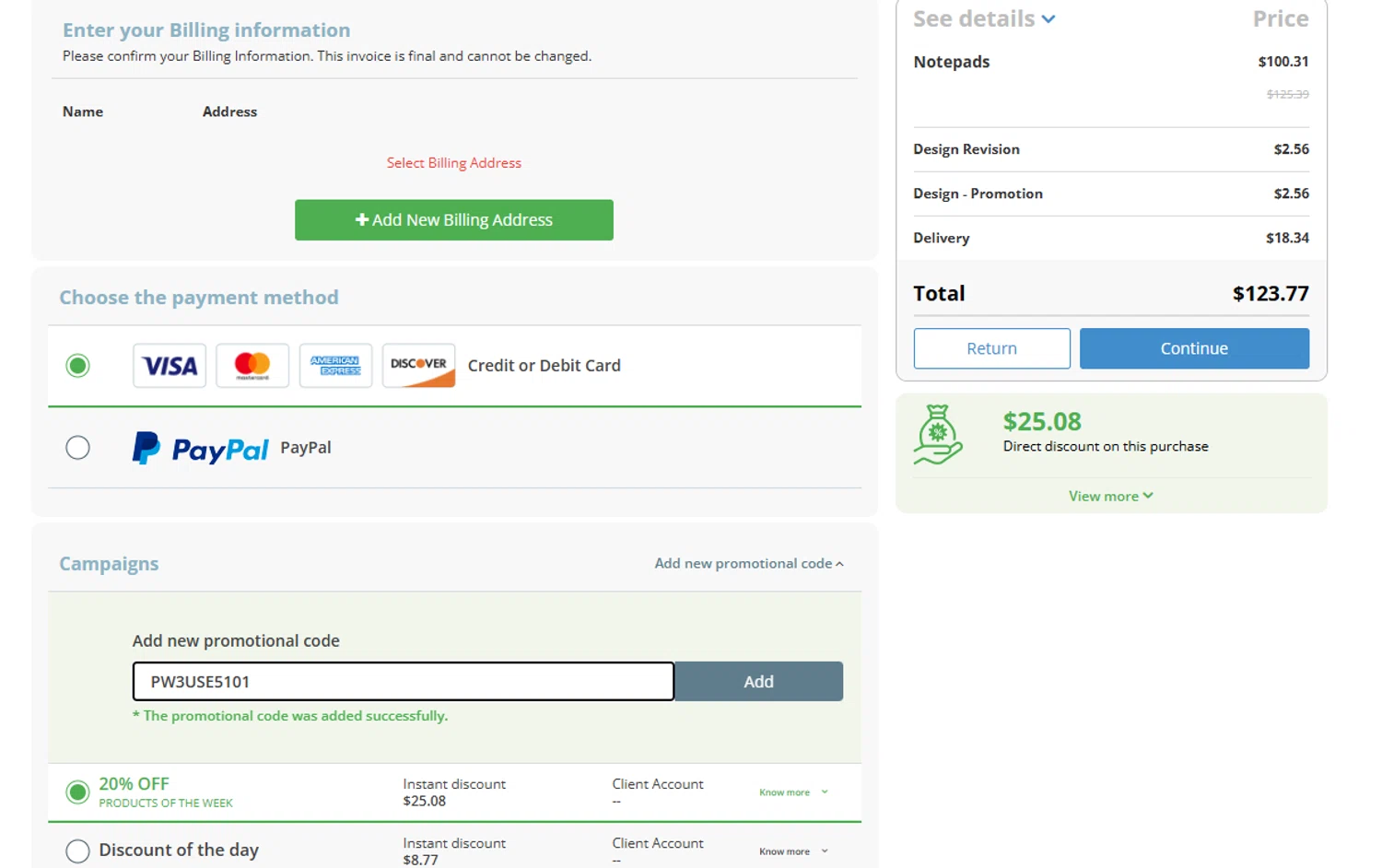 360onlineprint coupon code screenshot showing code PW3USE5101 applied at 360onlineprint checkout page. Uploaded by SimplyCodes community member chepipro on Jan 15, 2026