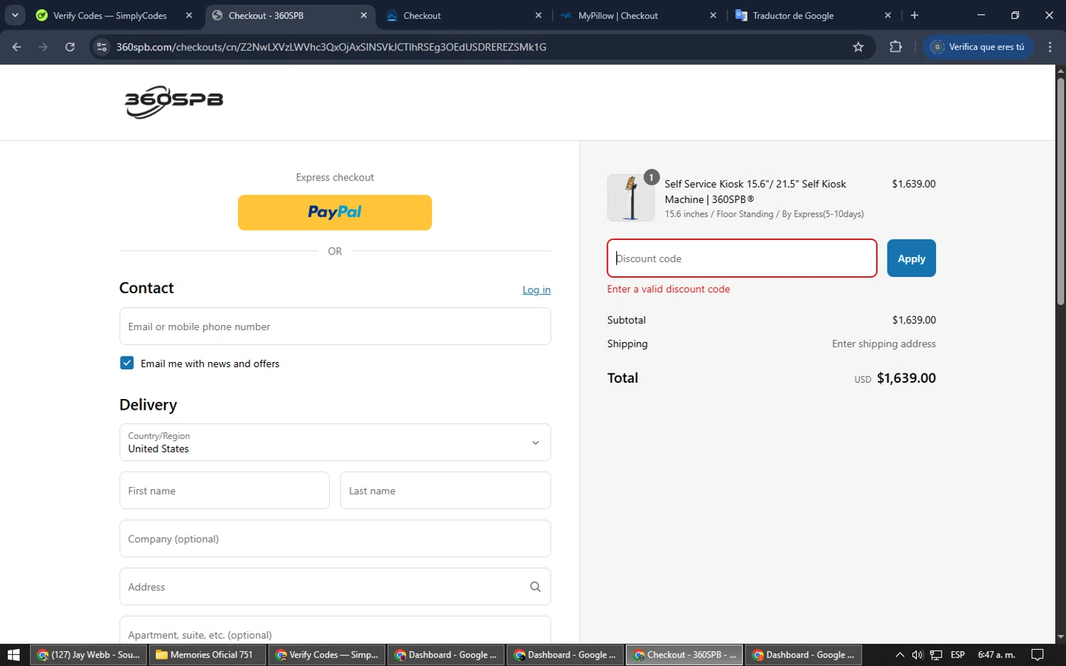 360SPB promo code screenshot showing code SFP15E-100LD applied at 360SPB checkout page. Uploaded by SimplyCodes community member TOUSEN on Apr 26, 2025