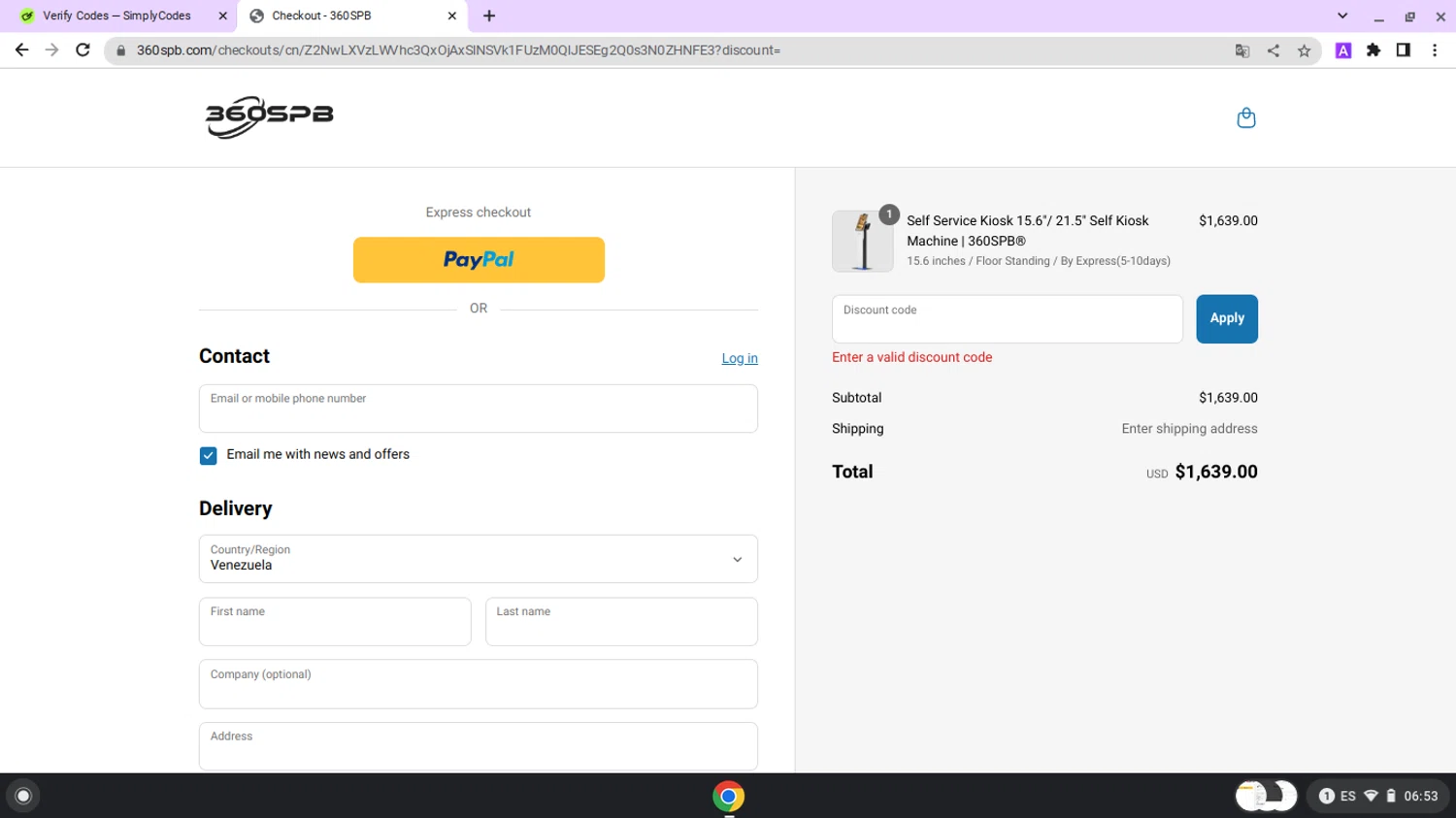 360SPB promo code screenshot showing code SFP15E-100LD applied at 360SPB checkout page. Uploaded by SimplyCodes community member lapampita on Apr 26, 2025