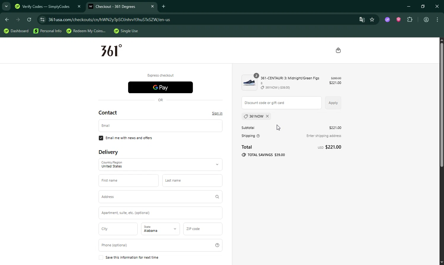 361 USA promo code screenshot showing code 361NOW applied at 361 USA checkout page. Uploaded by SimplyCodes community member LHaunter on Sep 14, 2025