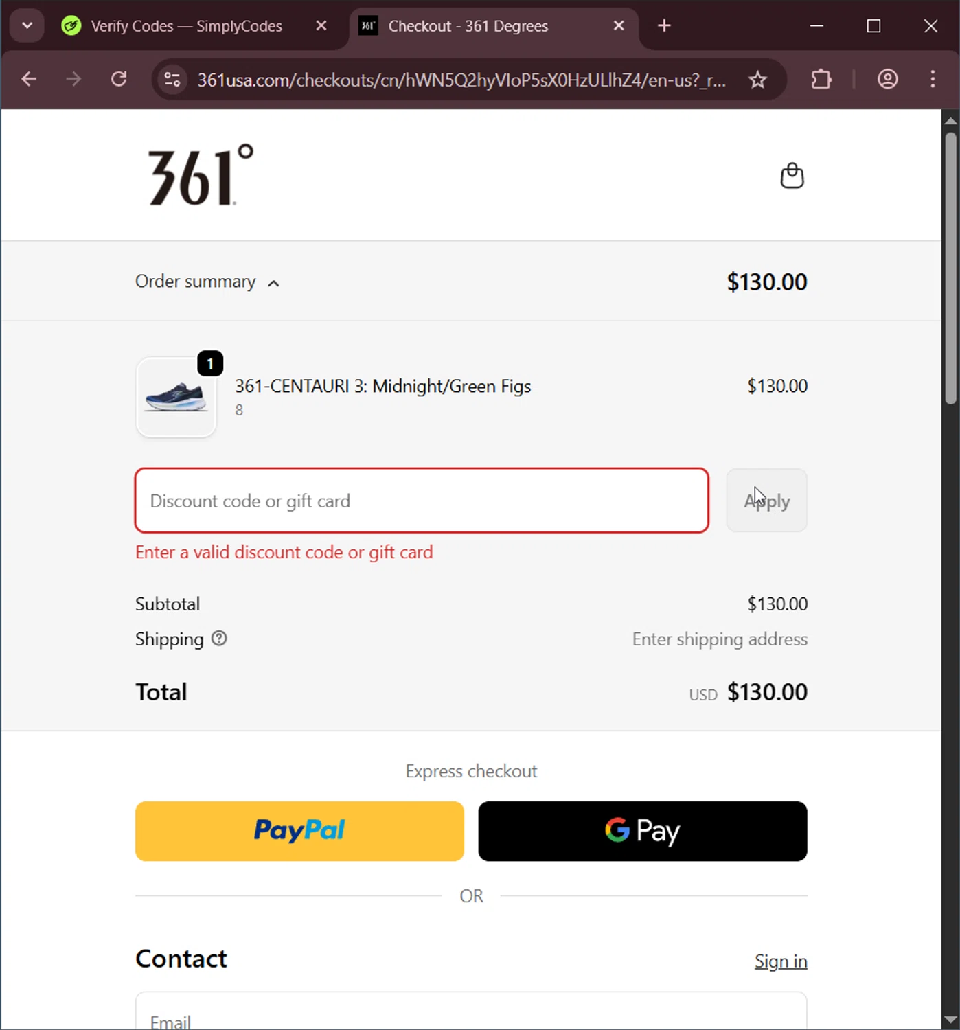 361 USA promo code screenshot showing code 361NOW applied at 361 USA checkout page. Uploaded by SimplyCodes community member LuckyNavigator1490 on Nov 18, 2025