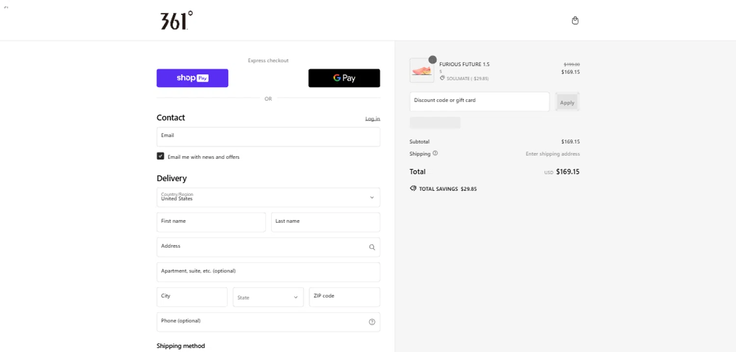 361 USA promo code screenshot showing code SOULMATE applied at 361 USA checkout page. Uploaded by SimplyCodes community member CleverHawk1744 on Feb 12, 2025