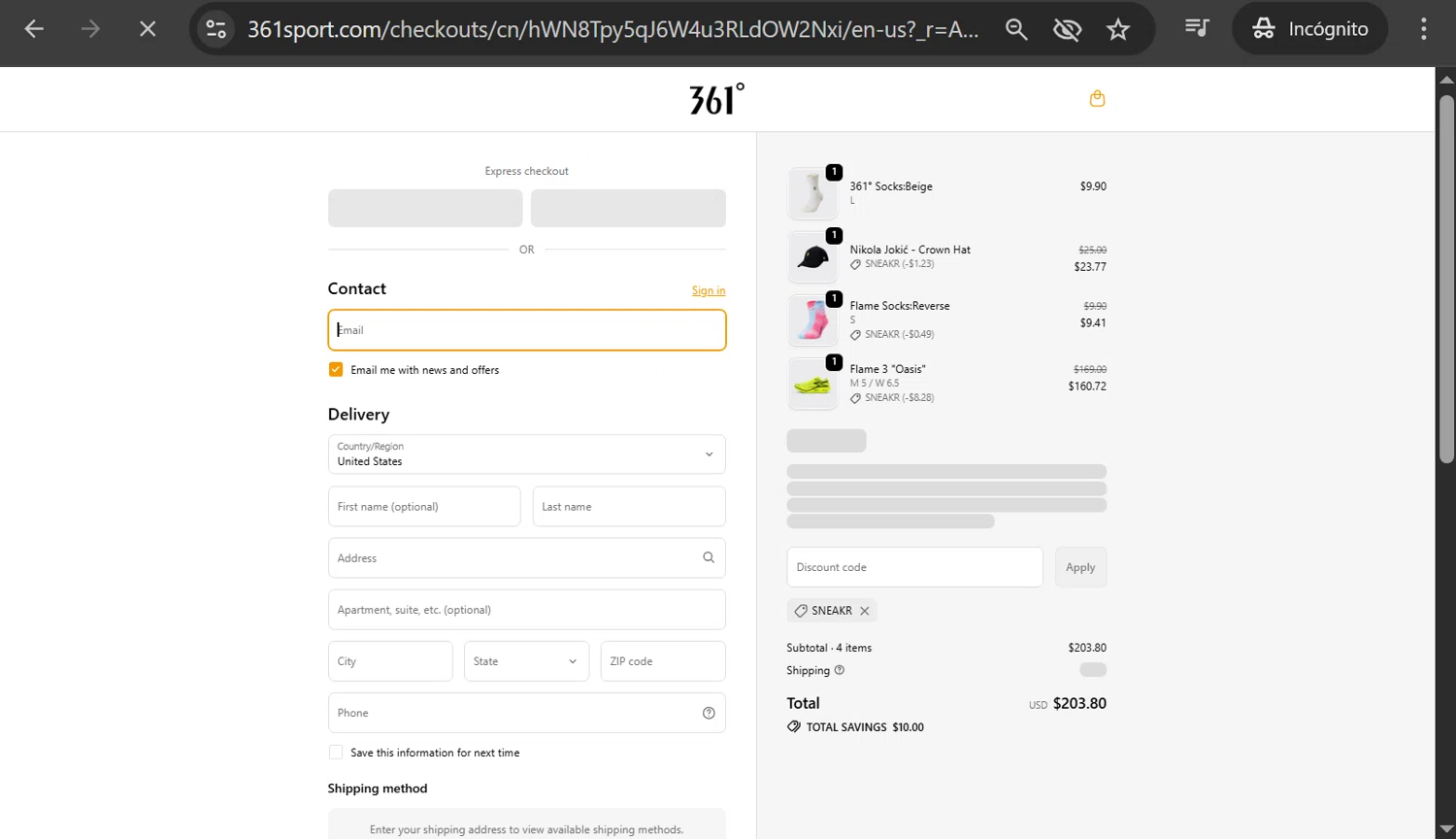 361 Sport discount code screenshot showing code SNEAKR applied at 361 Sport checkout page. Uploaded by SimplyCodes community member anosesmith on Feb 6, 2026