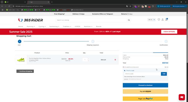365 Rider checkout page showing 365 Rider promo code box | Screenshot taken by SimplyCodes community member on Aug 4, 2025