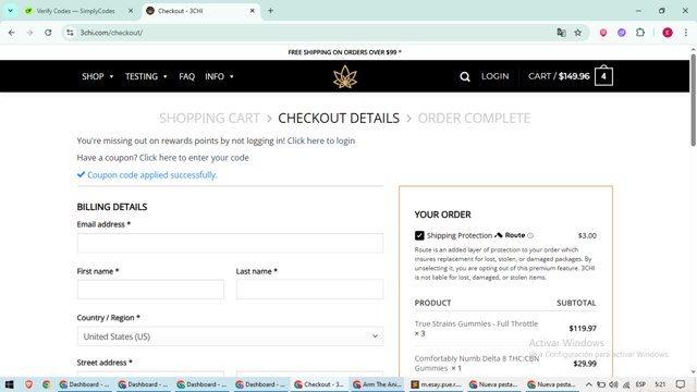 3Chi checkout page showing 3Chi coupon code box | Screenshot taken by SimplyCodes community member on Jun 12, 2025