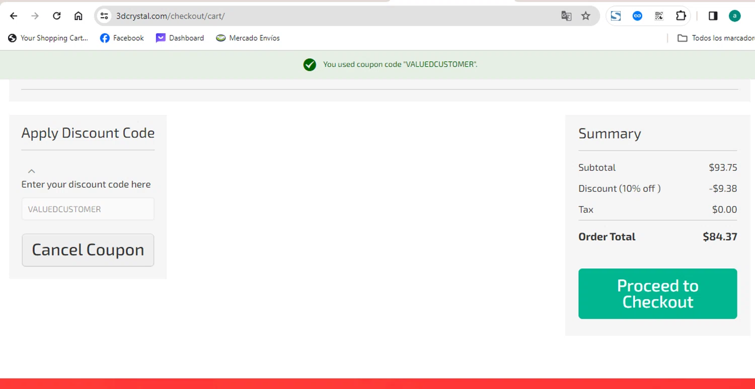 3D Crystal checkout page showing 3D Crystal discount code box | Screenshot taken by SimplyCodes community member on Dec 28, 2023