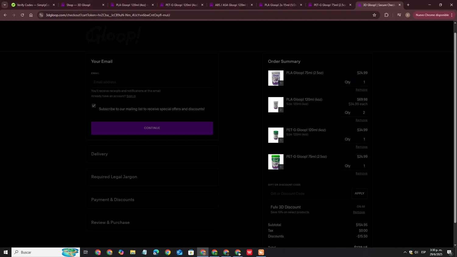 3D Gloop! discount code screenshot showing code FULV applied at 3D Gloop! checkout page. Uploaded by SimplyCodes community member CouponLynx4375 on Jun 29, 2025