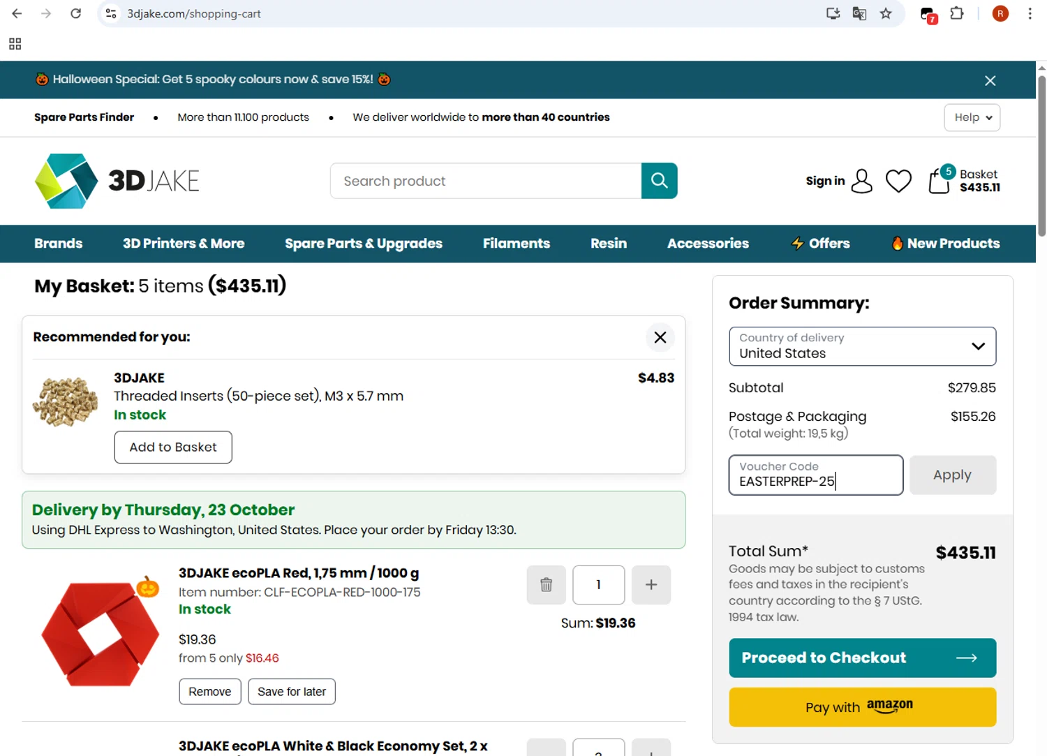 3DJAKE promo code screenshot showing code EASTERPREP-25 applied at 3DJAKE checkout page. Uploaded by SimplyCodes community member ShieldMonarch1065 on Oct 16, 2025