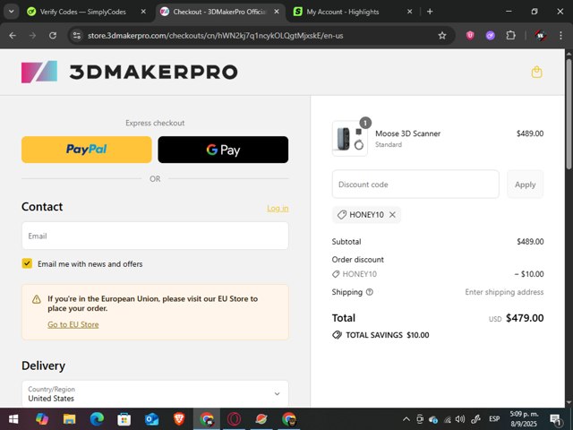 3DMakerpro checkout page showing 3DMakerpro discount code box | Screenshot taken by SimplyCodes community member on Sep 8, 2025