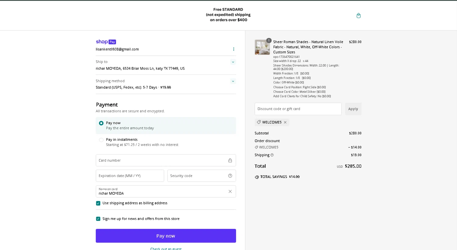 3HLinen discount code screenshot showing code WELCOME5 applied at 3HLinen checkout page. Uploaded by SimplyCodes community member CoinPilot9113 on Jan 10, 2025